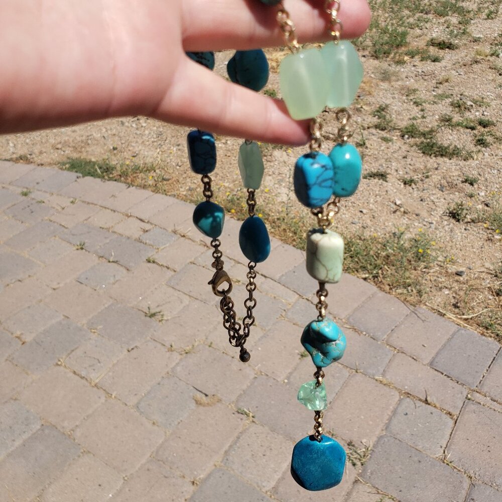 Chico's Chunky Goldtone and Faux Turquoise Necklace - Picture 2 of 7